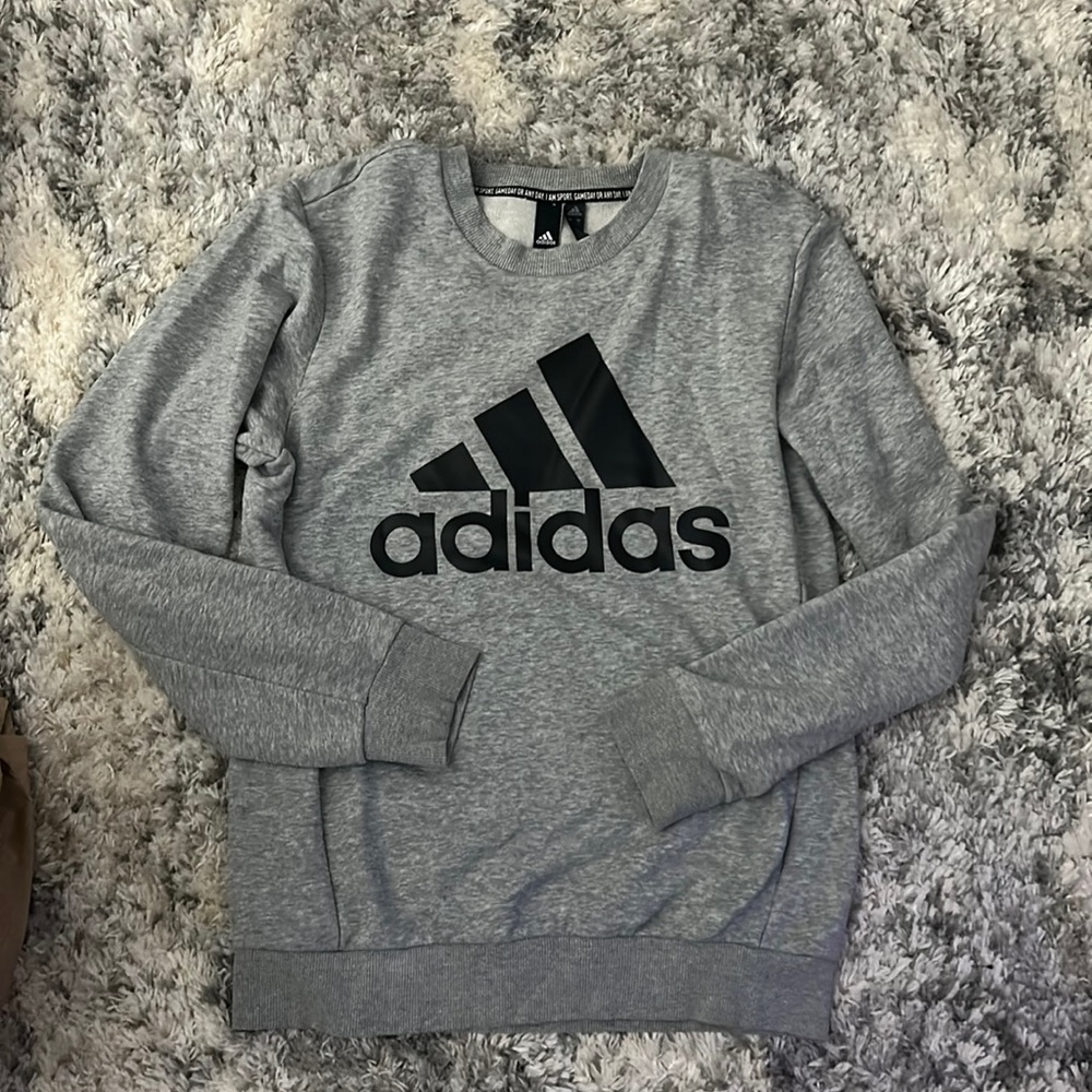 Adidas Grey and Black Crewneck Sweatshirt